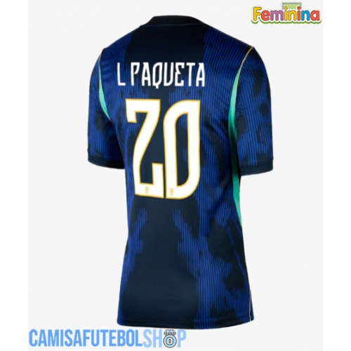 Camisa de time de futebol Brasil Lucas Paqueta #20 Replicas 2º Equipamento Feminina Mundo 2026 Manga Curta